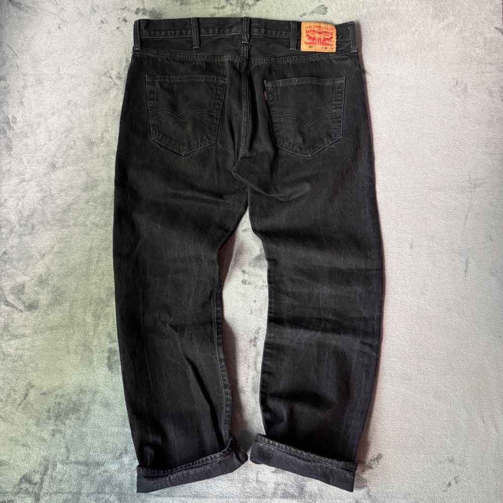 Levi's 501 Original Fit Jeans Mens 38x32 Faded Black Button Fly Straight Leg
